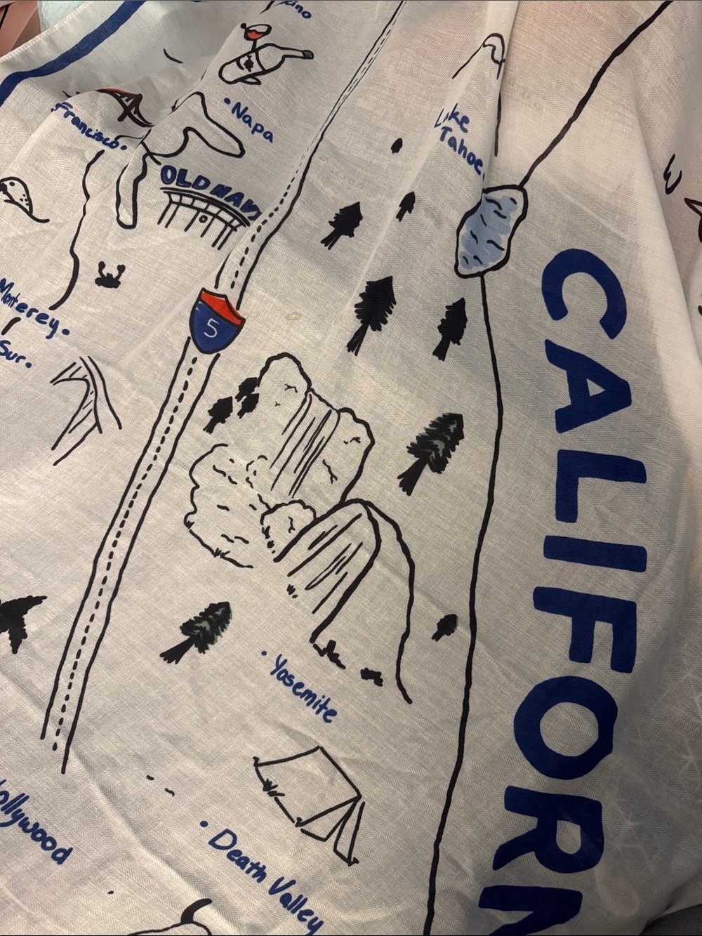 California scarf Cotton Bedding Throw - Blue on White